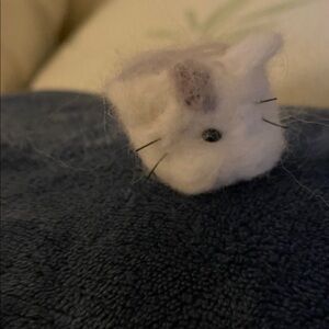 Charming White and Gray hand felted Cat Decoration